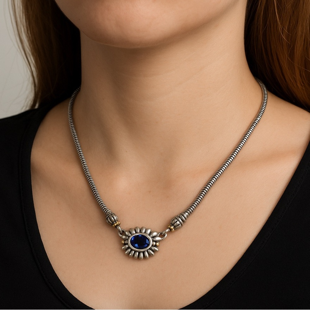 Lagos Caviar Sterling & 18 Kt Gold Amethyst Necklace